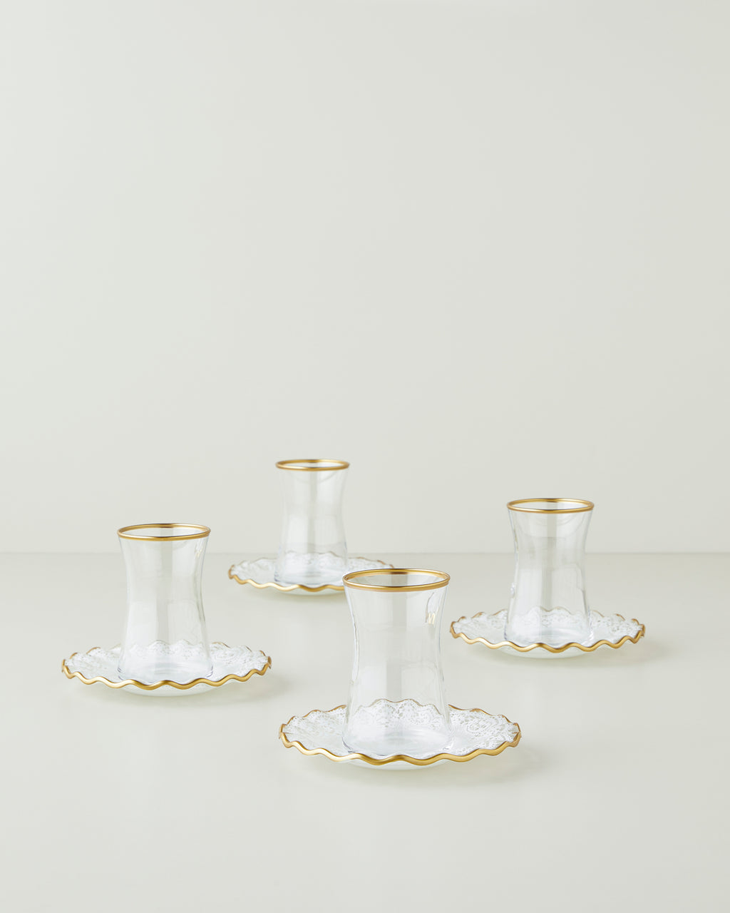Glass 8 Pieces 4 Servings Tea Set 170 ml Gold