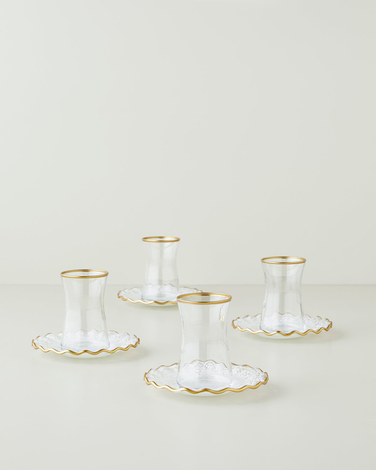 Glass 8 Pieces 4 Servings Tea Set 170 ml Gold