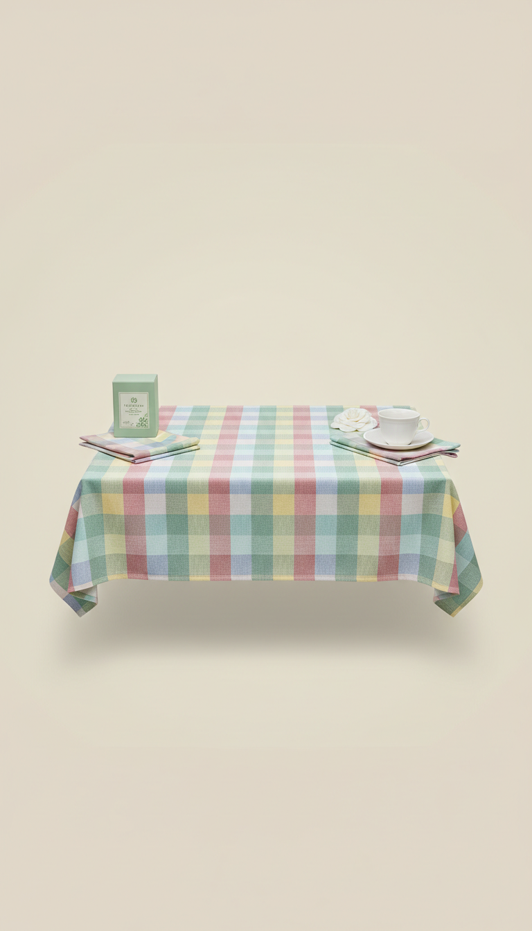Mint Garden Check cotton tablecloth